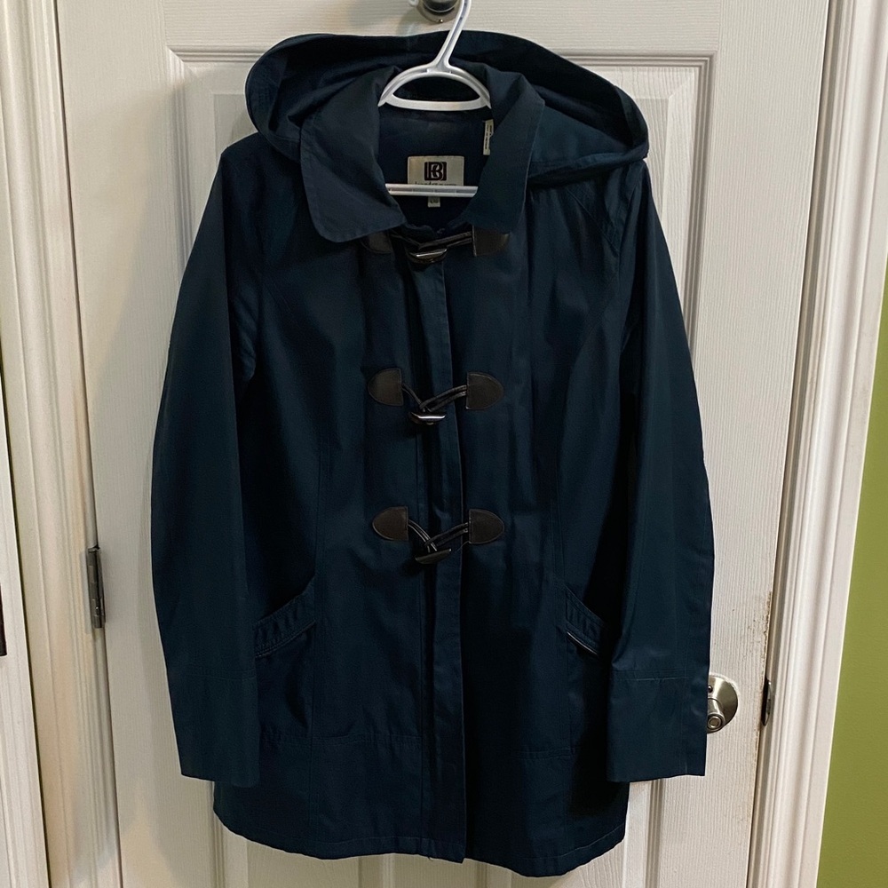 LBD Laundry by Design Navy Toggle Hooded Women's Rain Coat Jacket Size Large